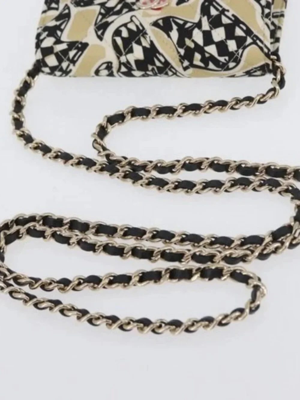 CHANEL Chain Mini Matelasse 12 Shoulder Bag Canvas Beige Gold CC Auth BA11178SAM